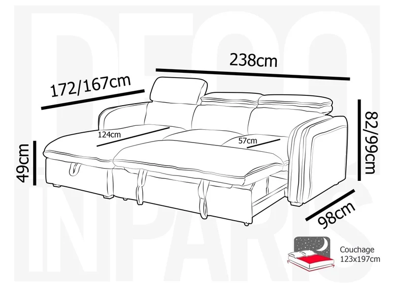 Canapé d'angle convertible en velours côtelé épais beige ISABELLA - Angle gauche