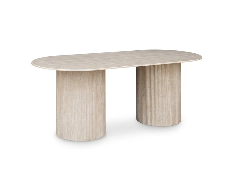 Table à manger ovale en marbre composite beige 8 personnes 200cm DHARA