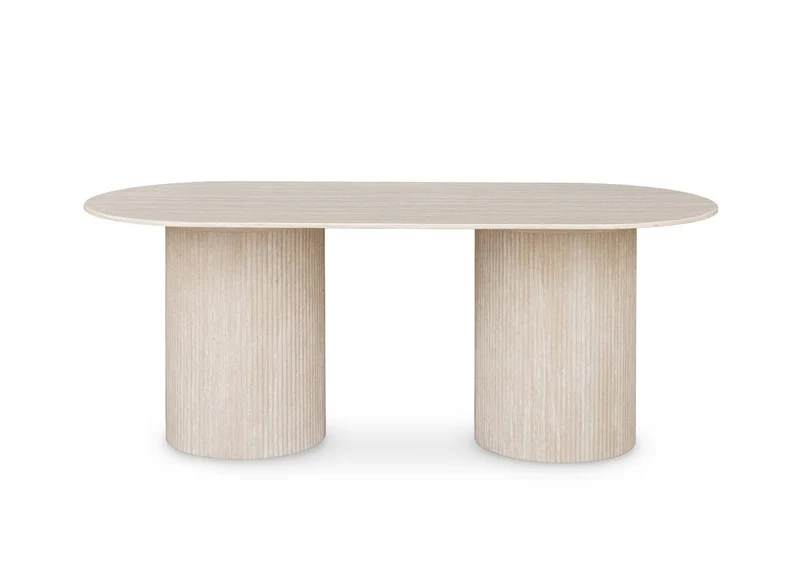 Table à manger ovale en marbre composite beige 8 personnes 200cm DHARA