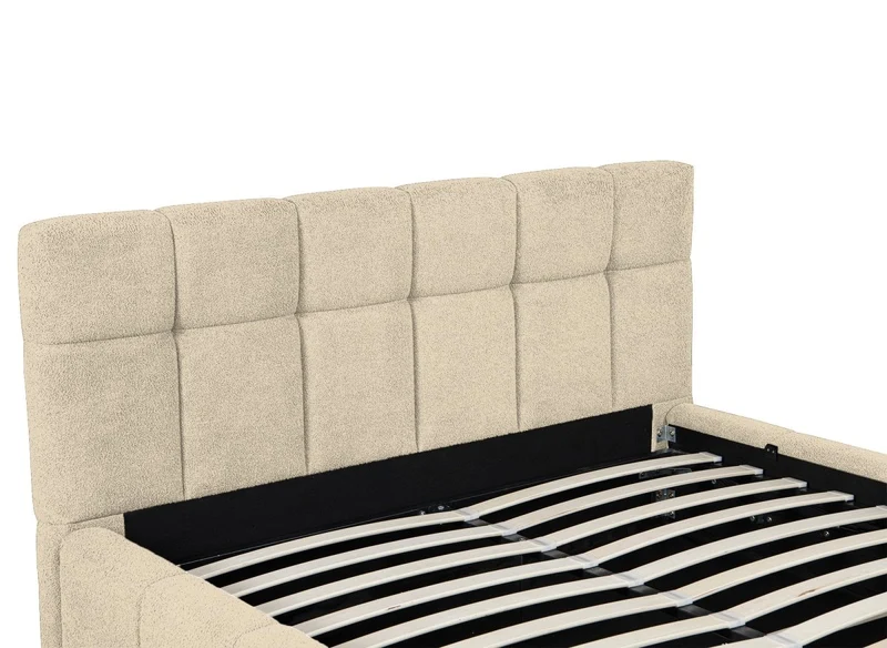Lit coffre en tissu bouclette beige 180x200 cm MILIE
