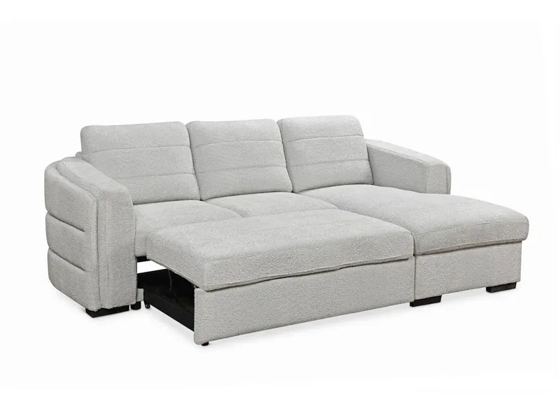 Canapé d'angle convertible avec coffre en tissu bouclette gris clair CALANDRA - Angle droit