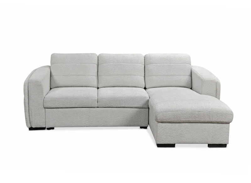 Canapé d'angle convertible avec coffre en tissu bouclette gris clair CALANDRA - Angle droit