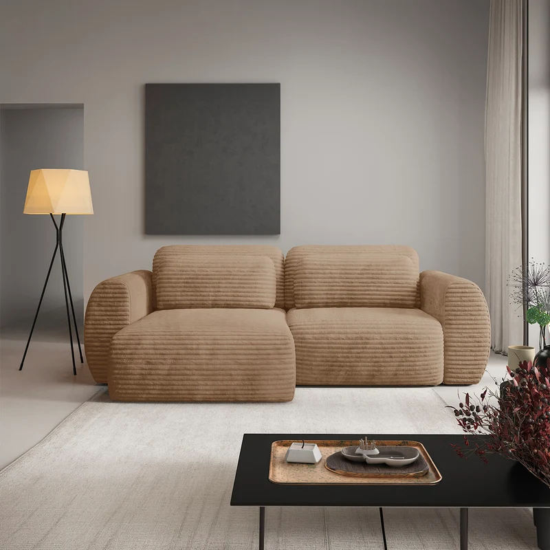 Canapé d'angle réversible et convertible 3 places avec coffre Camilla Beige