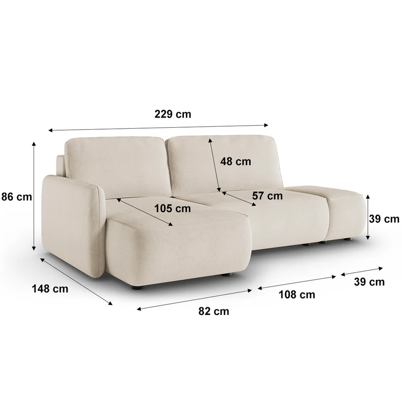 Canapé d'angle réversible et convertible 3 places avec coffre Alessio Beige