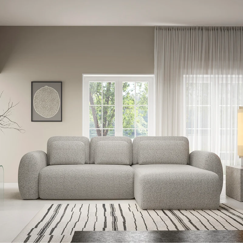 Canapé d'angle réversible et convertible 3 places avec coffre Carmela Gris clair