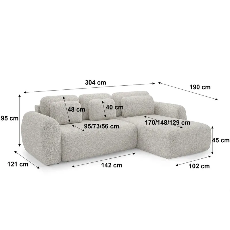 Canapé d'angle réversible et convertible 3 places avec coffre Carmela Gris clair