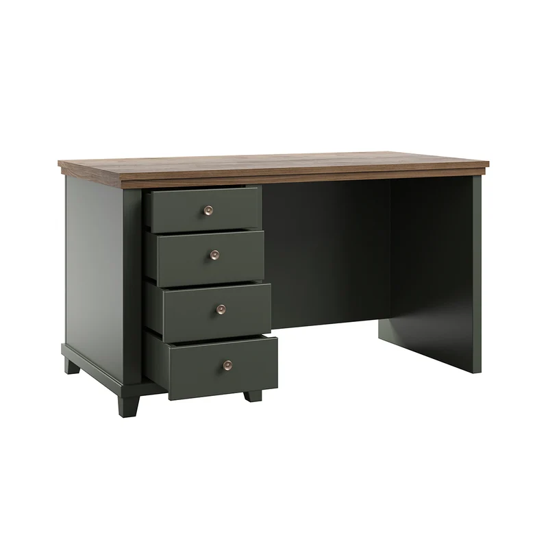 Bureau 4 tiroirs Martin Vert et Bois