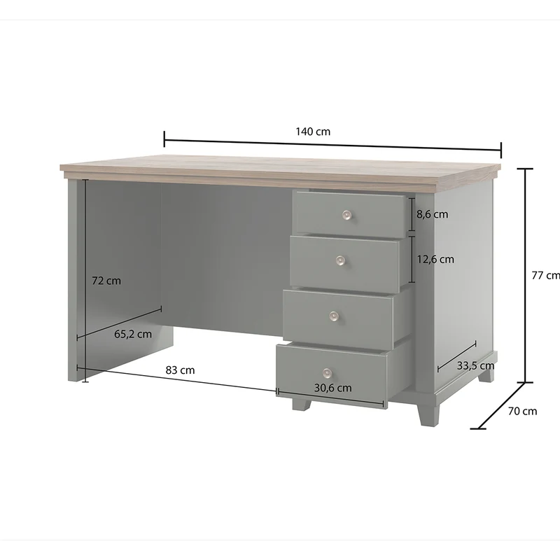 Bureau 4 tiroirs Martin Vert et Bois