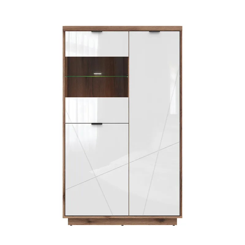 Vitrine 3 portes Sven Blanc et Bois