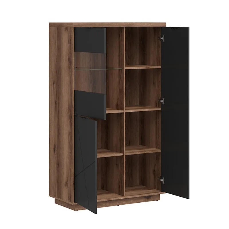 Vitrine 3 portes Sven Noir et Bois