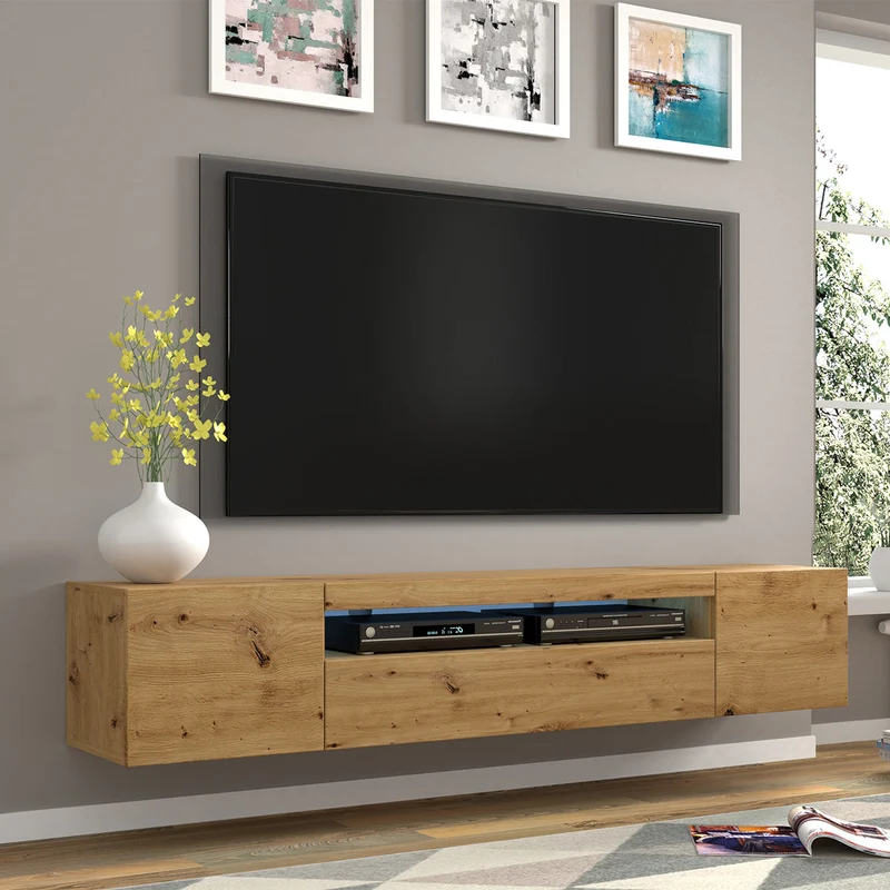 Meuble TV mural 3 portes 200 cm Aurus Bois