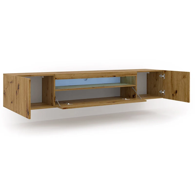 Meuble TV mural 3 portes 200 cm LED Aurus Bois
