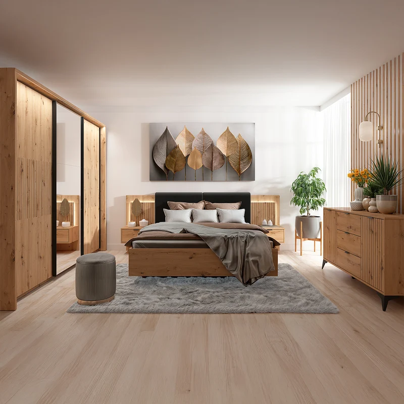 Lit coffre 160x200 ouverture latérale sommier inclus Mao Bois