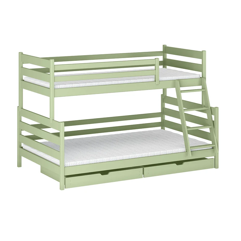 Lit superposé 90-120x200 sommiers et tiroirs inclus Léo Olive