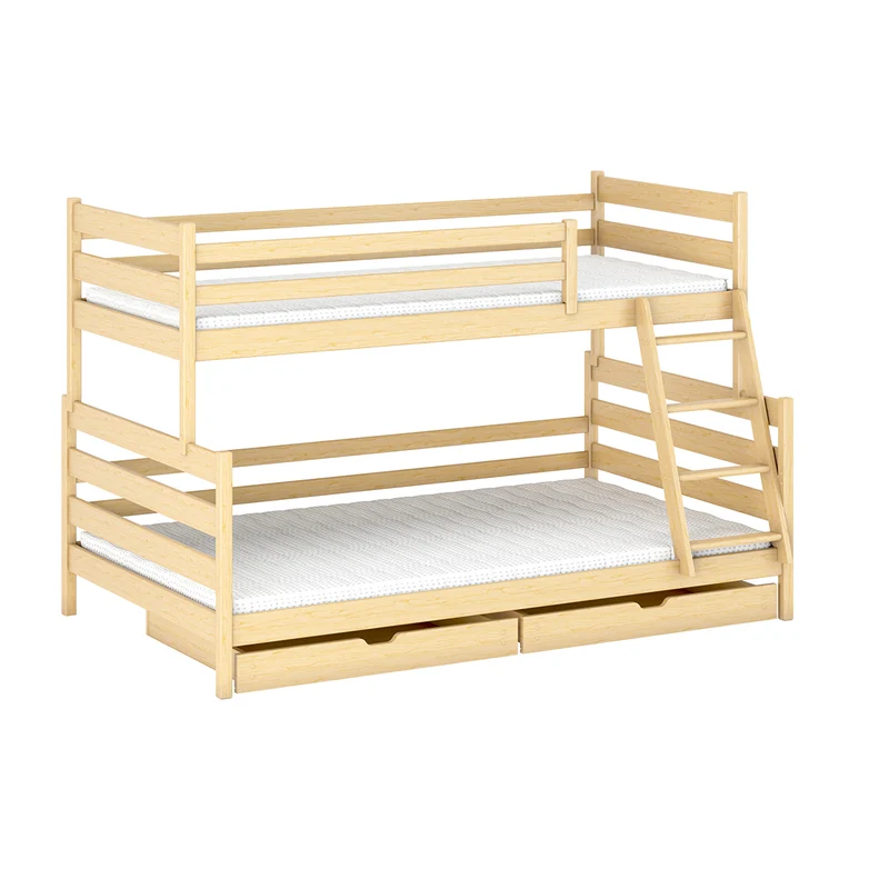 Lit superposé 90-120x200 sommiers et tiroirs inclus Léo Bois