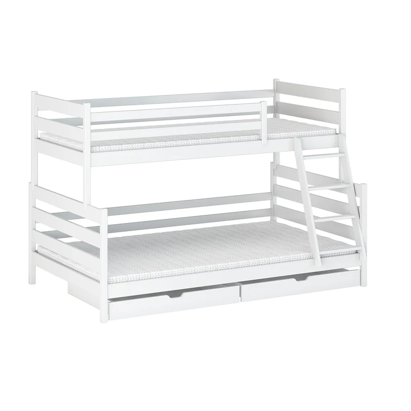 Lit superposé 90-120x200 sommiers et tiroirs inclus Léo Blanc