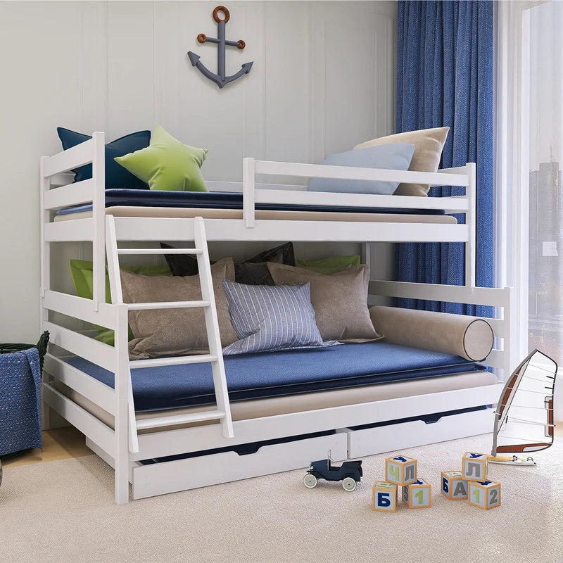 Lit superposé 90-120x200 sommiers et tiroirs inclus Léo Blanc