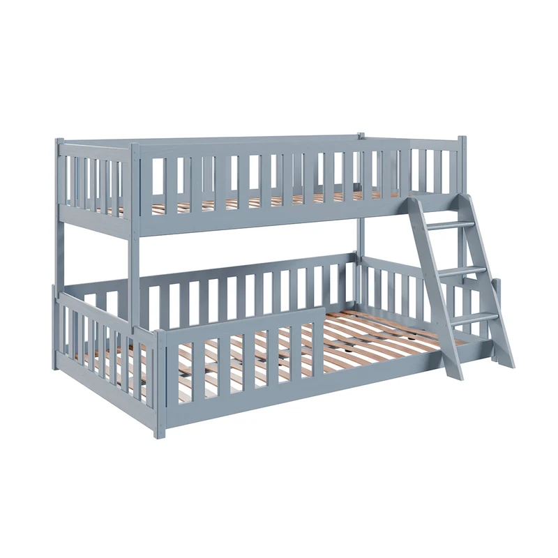 Lit superposé 90-120x200 au sol sommiers inclus Léane Gris