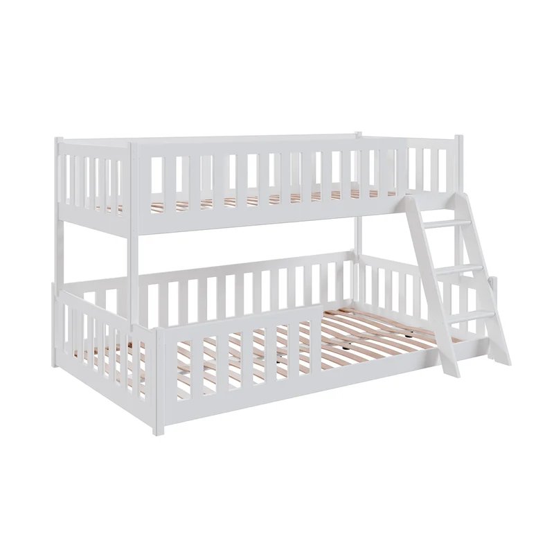 Lit superposé 90-120x200 au sol sommiers inclus Léane Blanc