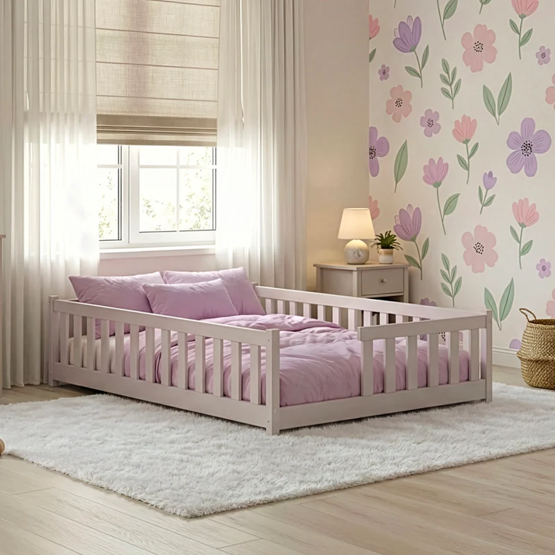 Lit au sol 140x200 sommier inclus Théa Cachemire