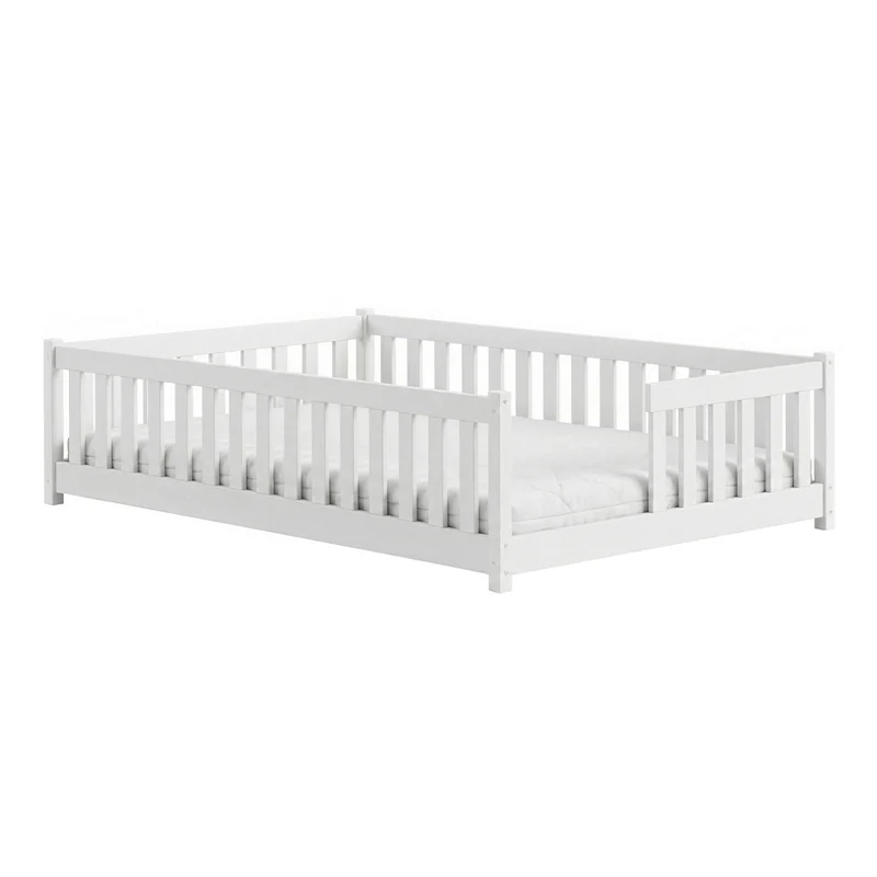 Lit au sol 140x200 sommier inclus Théa Blanc
