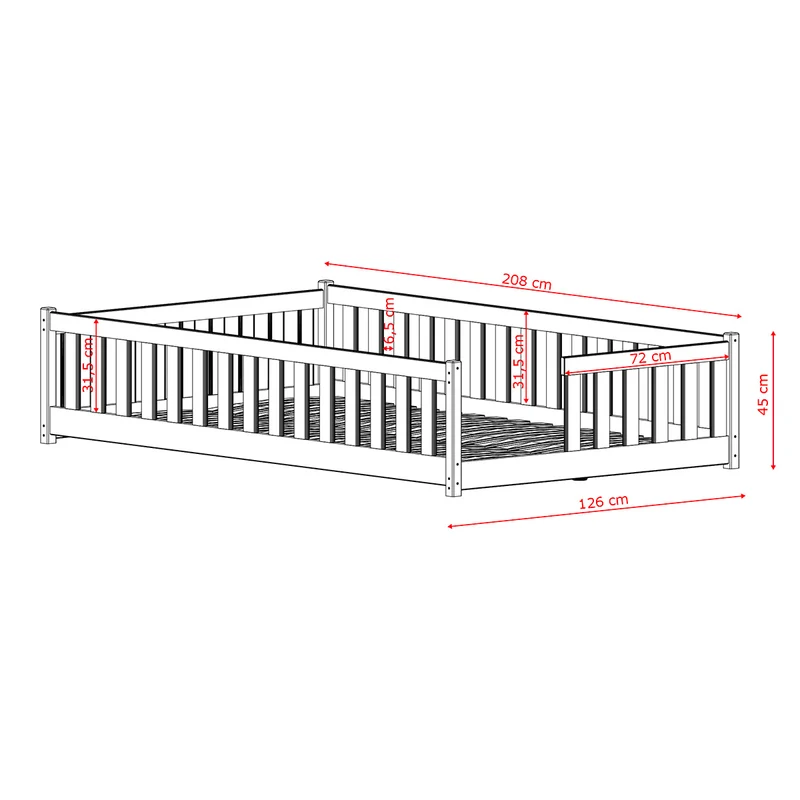 Lit au sol 120x200 sommier inclus Théa Bois