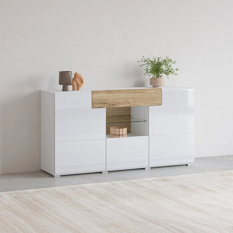Buffet 3 portes 1 tiroir Jules Blanc et Bois
