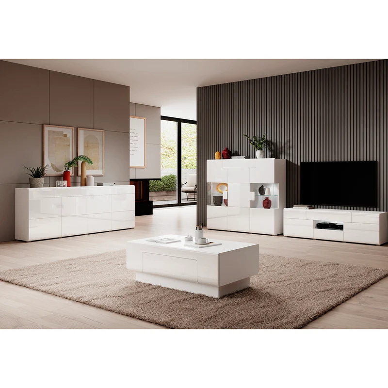 Meuble TV 2 portes 2 tiroirs 159 cm Jules Blanc
