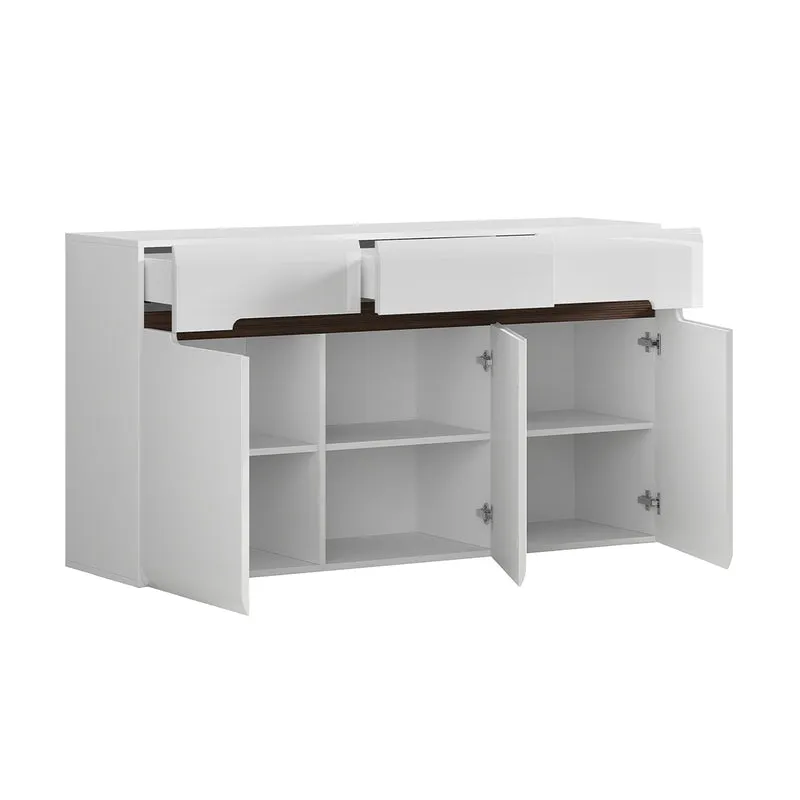Buffet 3 portes 3 tiroirs Darrel Blanc laqué et Bois