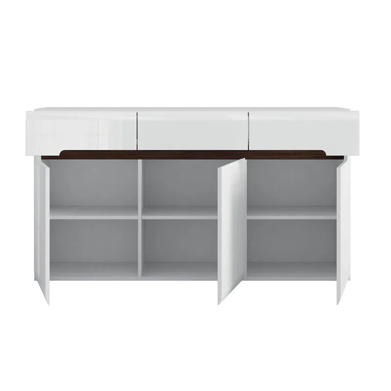 Buffet 3 portes 3 tiroirs Darrel Blanc laqué et Bois