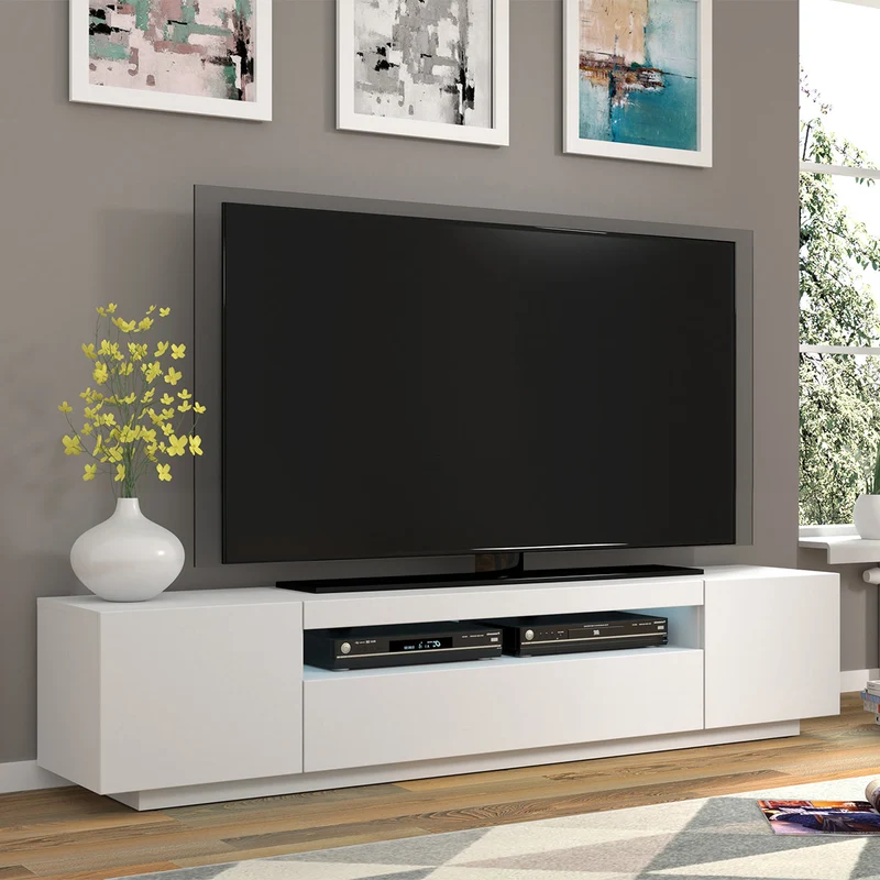 Meuble TV mural 3 portes 200 cm LED Aurus Blanc