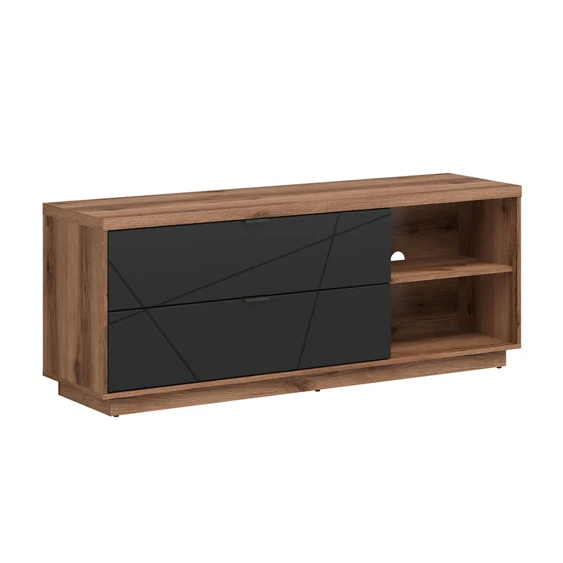 Meuble TV 2 tiroirs 2 niches 156 cm Sven Noir et Bois
