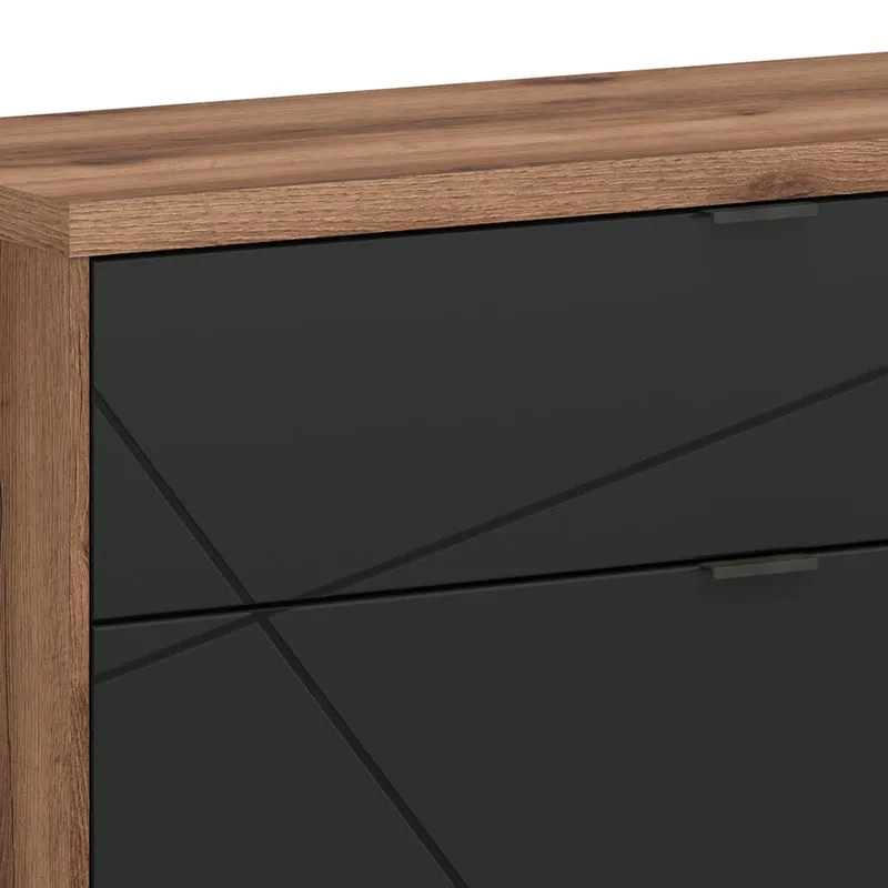 Meuble TV 2 tiroirs 2 niches 156 cm Sven Noir et Bois