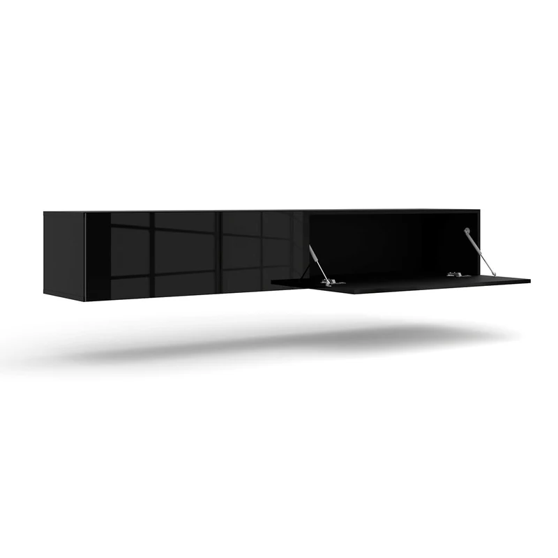 Meuble TV mural 2 portes 180 cm Bali Noir brillant