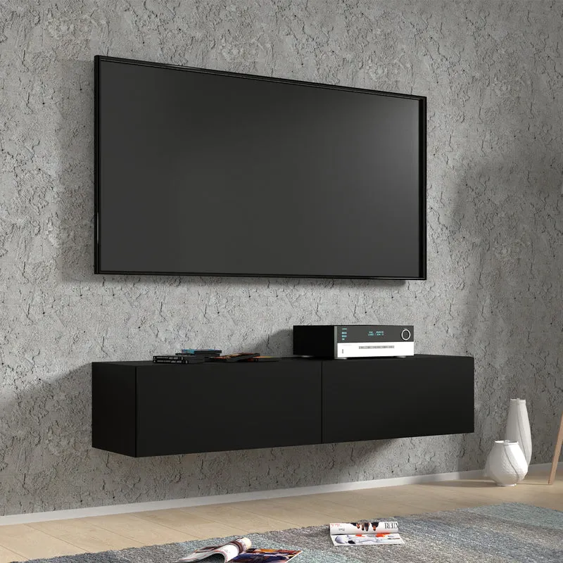 Meuble TV mural 2 portes 140 cm Bali Noir