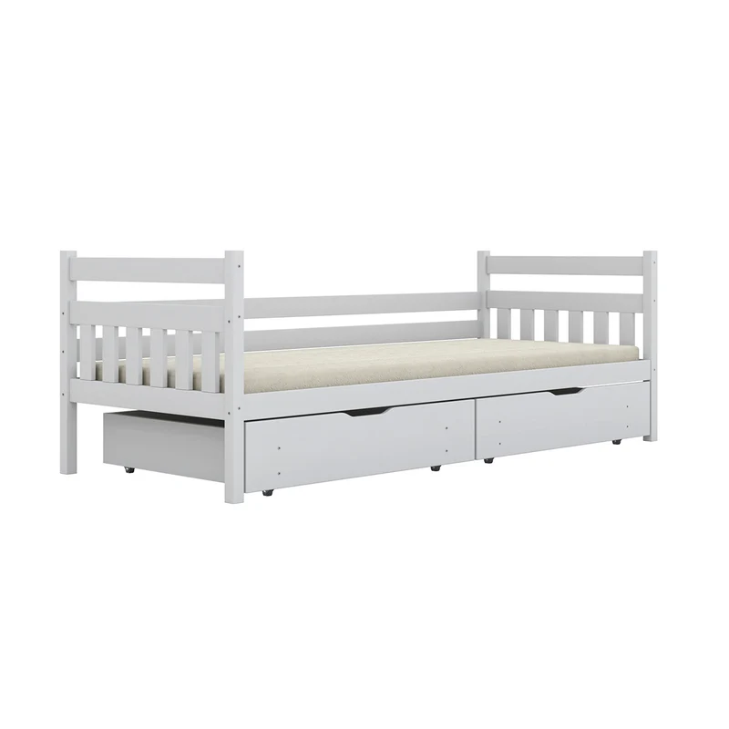 Lit 90x200 sommier et tiroirs inclus David Blanc