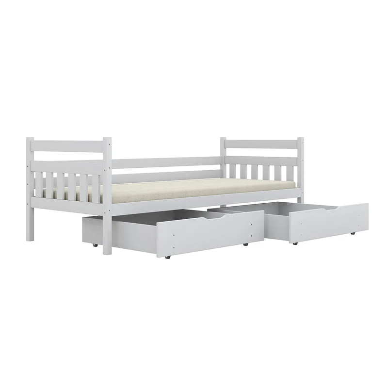 Lit 90x200 sommier et tiroirs inclus David Blanc