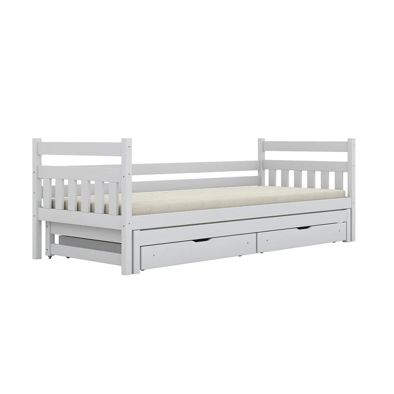 Lit gigogne 90x200 sommiers et tiroirs inclus David Blanc