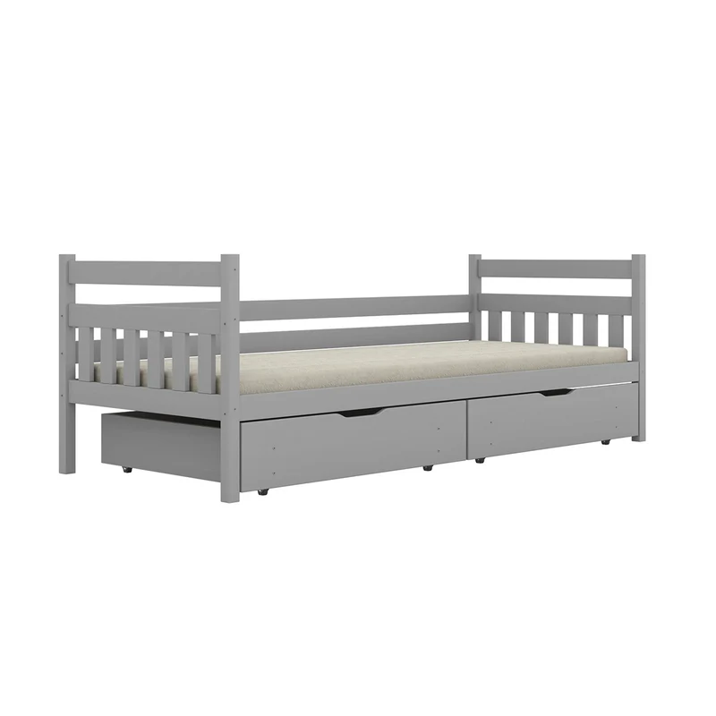 Lit 90x200 sommier et tiroirs inclus David Gris