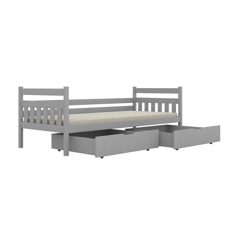 Lit 90x200 sommier et tiroirs inclus David Gris