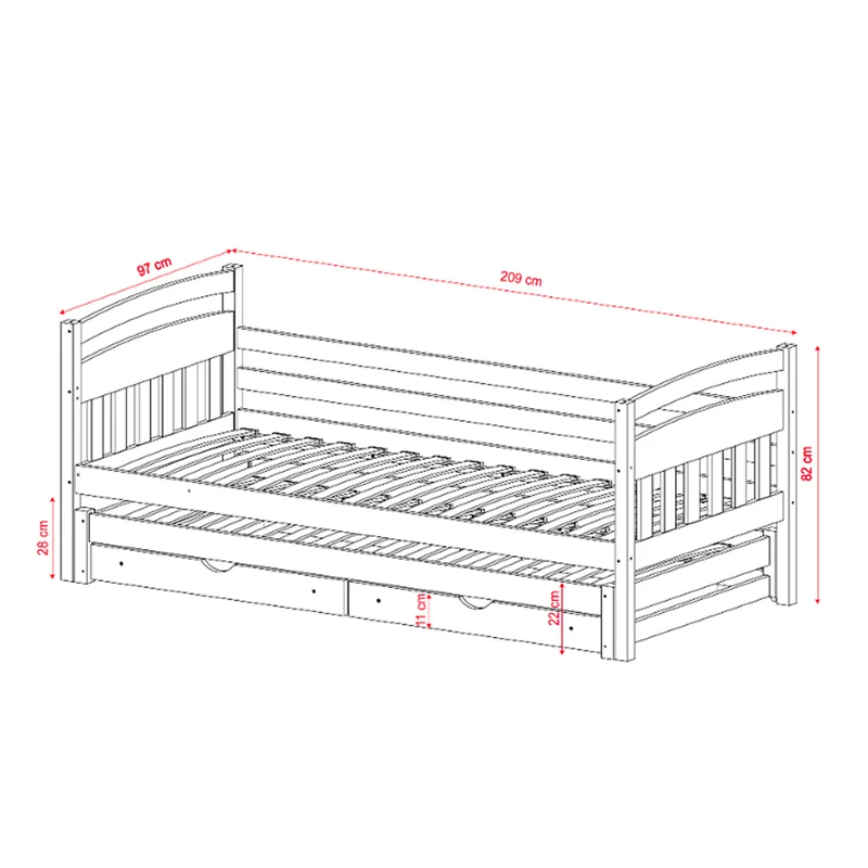 Lit gigogne 90x200 sommiers et tiroirs inclus Tosia Blanc