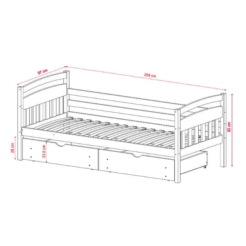 Lit 90x200 sommier et tiroirs inclus Tosia Gris