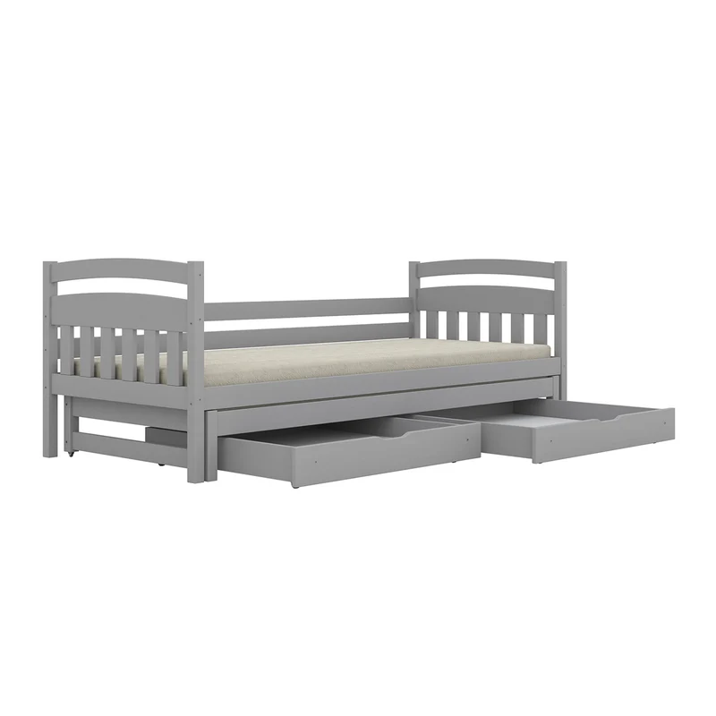 Lit gigogne 90x200 sommiers et tiroirs inclus Tosia Gris
