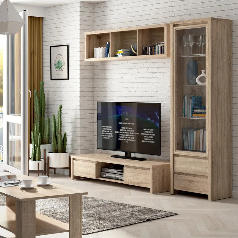 Vitrine 1 porte 2 tiroirs Soren Bois