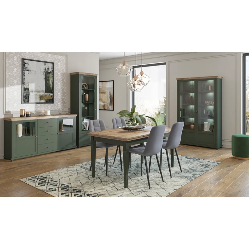 Buffet 2 portes 4 tiroirs Martin Vert et Bois