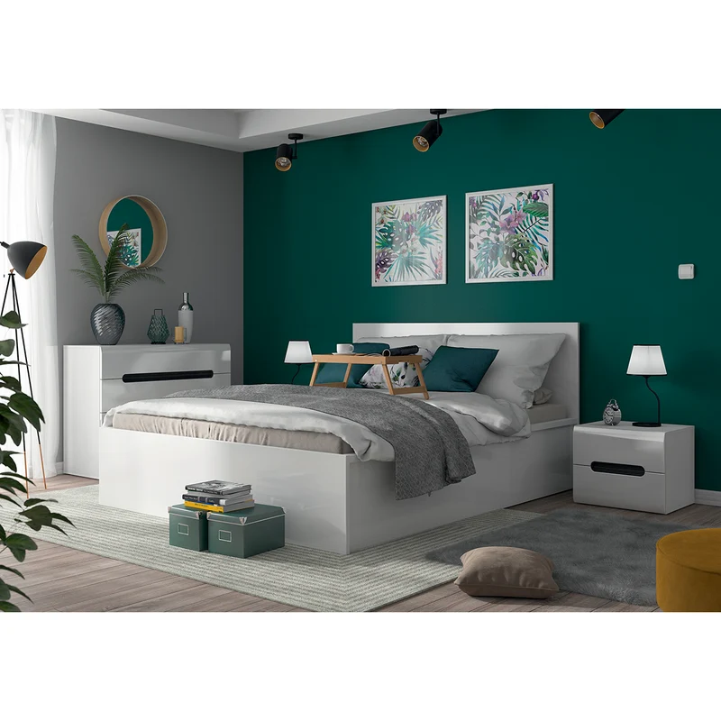 Lit coffre 160x200 sommier inclus Edwin Blanc