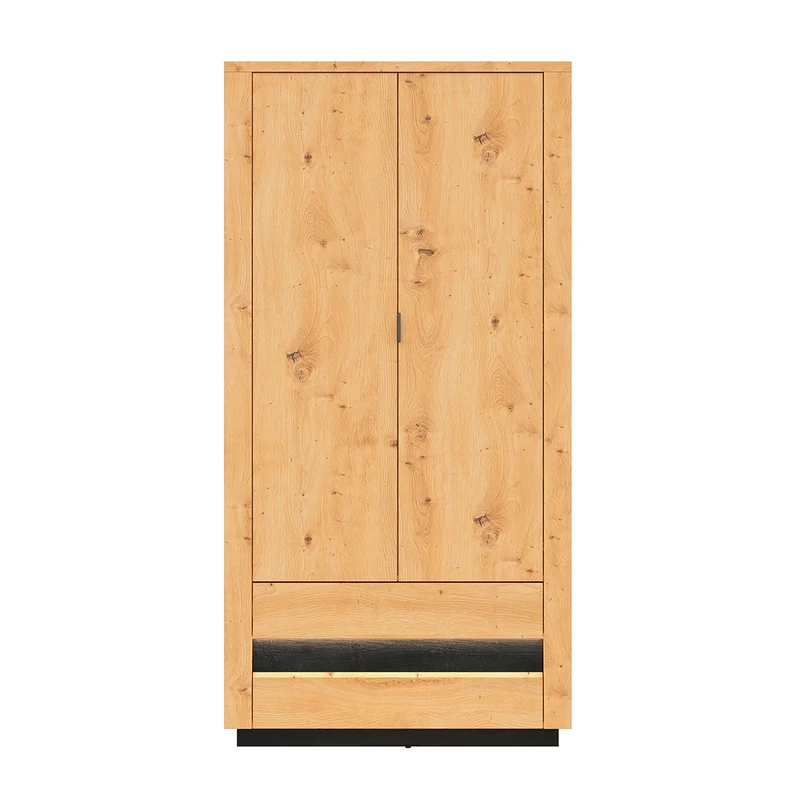 Armoire 2 portes 2 tiroirs avec LED Glenn Bois et Noir