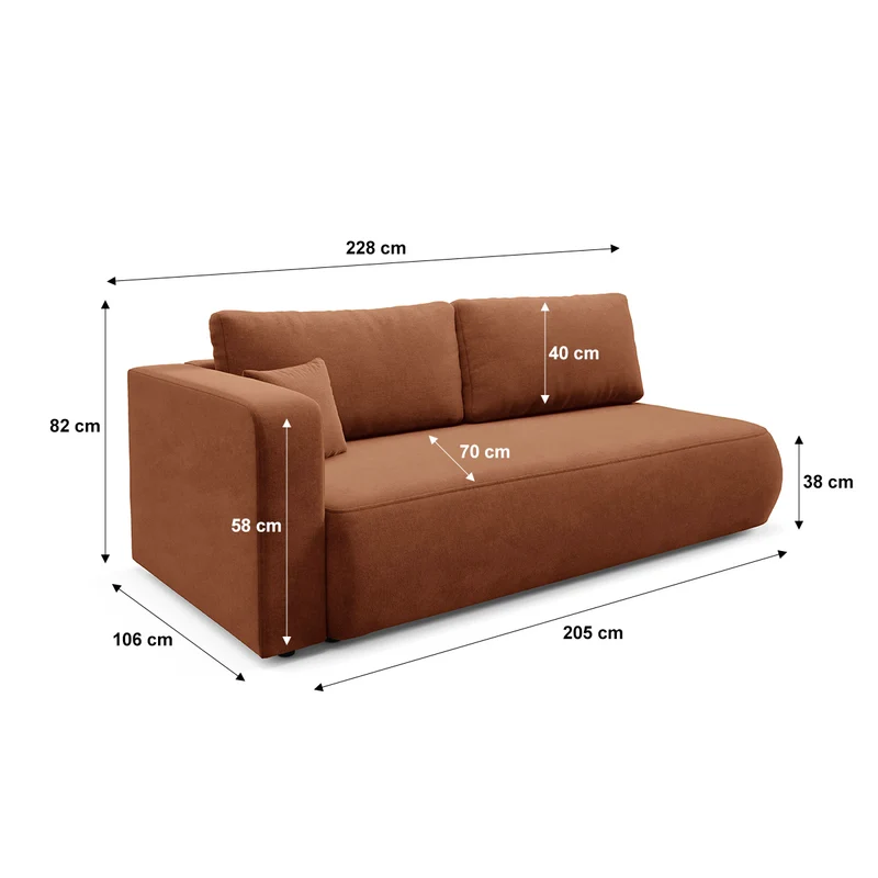Canapé convertible 3 places avec coffre et accoudoir réversible Antonio Terracotta
