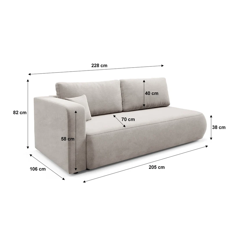 Canapé convertible 3 places avec coffre et accoudoir réversible Antonio Beige