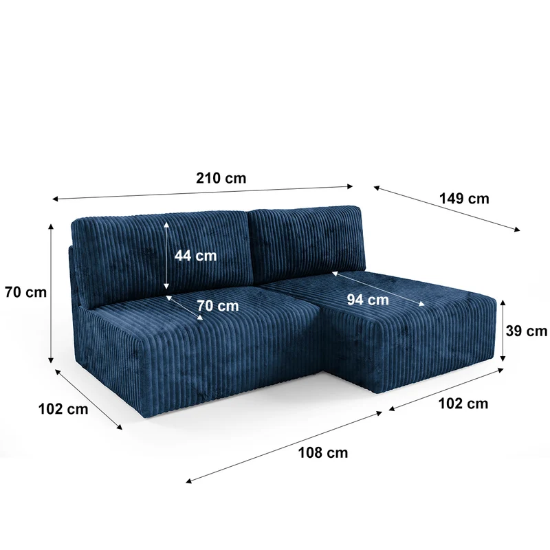 Canapé d'angle réversible et convertible 3 places avec coffre Angela Bleu marine